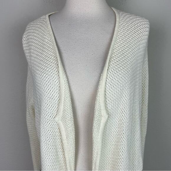 J Jill Off White Blue Stripe Cotton Blend Open Front Cardigan Medium - Picture 2 of 6